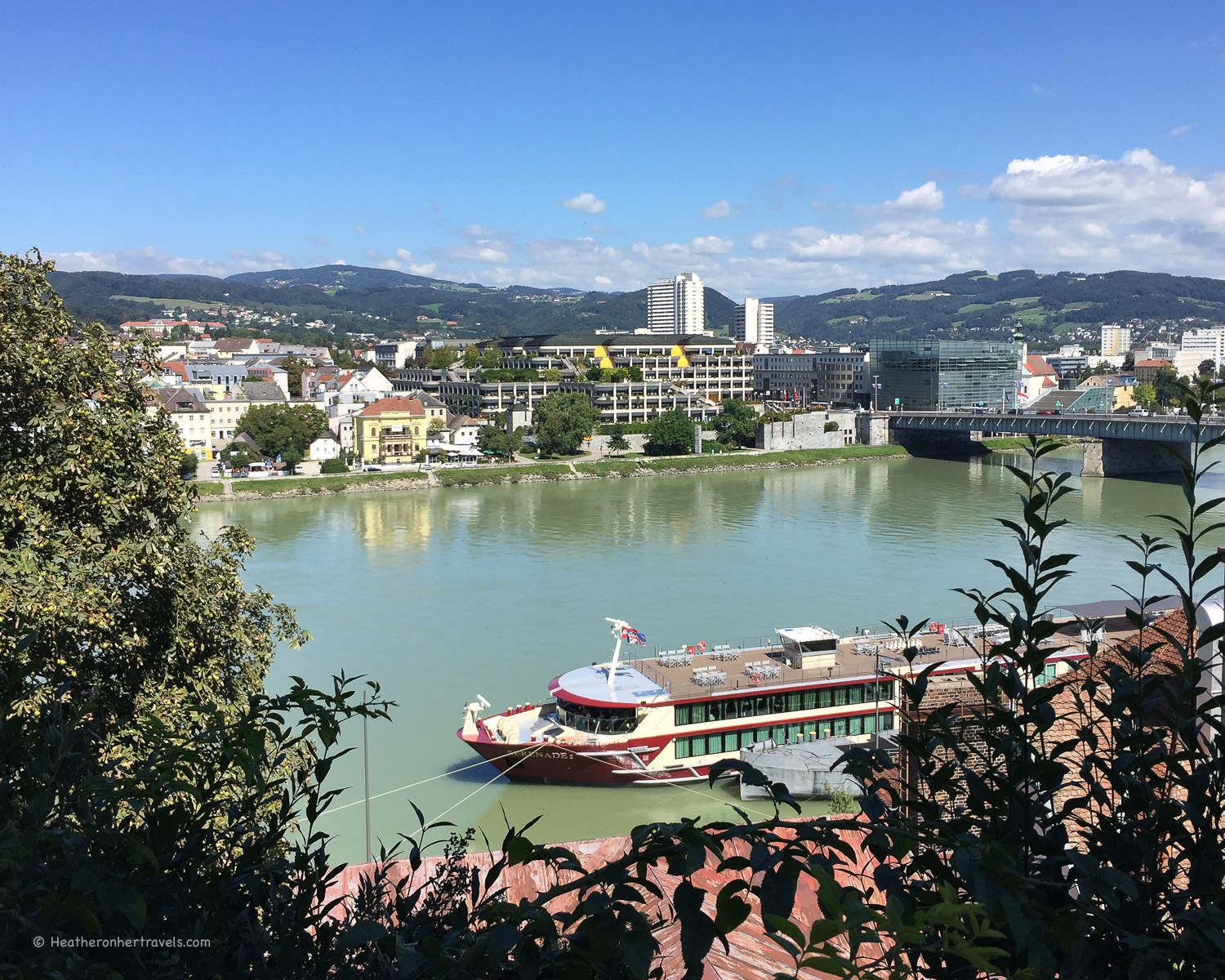 Mooring in the heart of Linz on a river cruise &copy; Heatheronhertravels.com